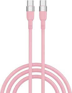 BYWORLD Original USB C to USB C PD65W Fast Charging Cable 1m 5A Type-C to Type-C Data Transfer Charging Cable Silicone Braid (Pink)