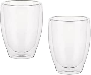 BYWORLD Double Walled Glass Coffee & Tea Mugs 330ml Pack of 2pcs for Tea Coffee Cappuchino Hot and Cold Drinks Beverages Double Walled Cups