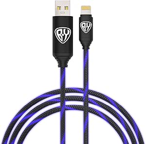BYWORLD Original iP Cable with LED Blue Light Flowing 1m, Charging Cable 2.4A, Data Transfer Charging Cable, Reinforced Braid (Blue)