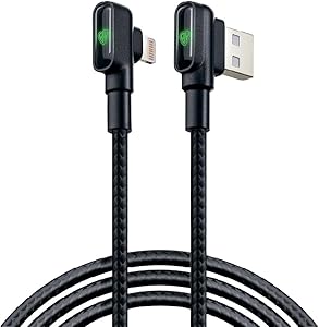 BYWORLD Original USB A to 90 Degree iP Cable L-Shape Lightning Cable Compatible with iPhone Data Transfer Black Colour