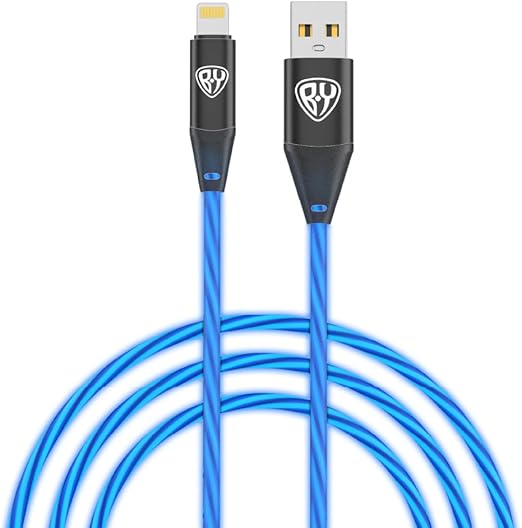 BYWORLD Original iP Cable with LED Blue Light Flowing 1m Charging Cable 2.4A TPE Braid