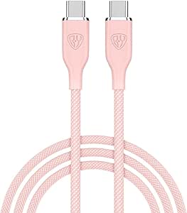 BYWORLD Original USB C-USB C PD 65W Fast Charging Cable 1m, 5A, Type-C to Type-C Data Transfer Charging Cable (Pink)