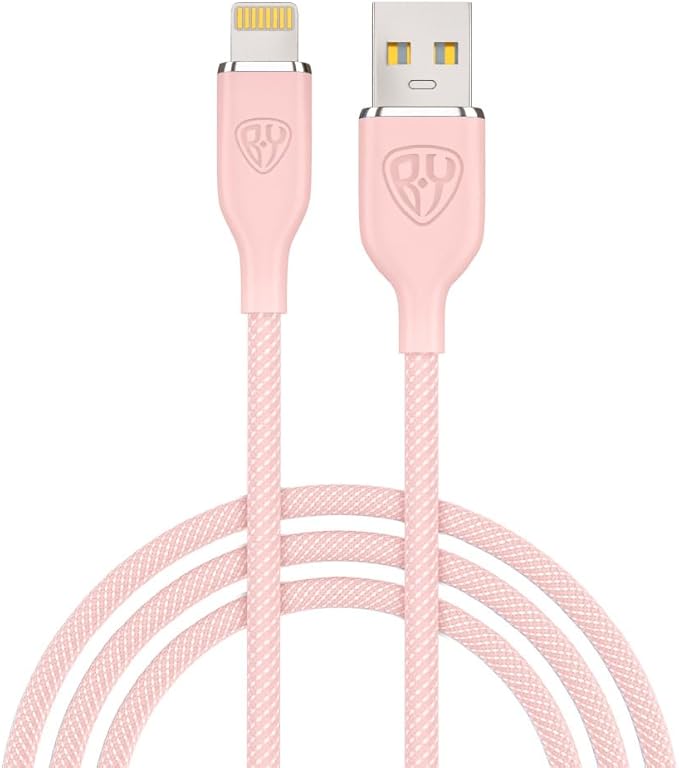 BYWORLD USB A - iP Cable 1M, 2.4A, QC3.0 Charging and Data Transfer (Pink)