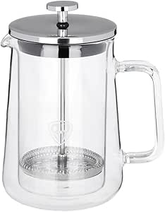 BYWORLD French Press Coffee & Tea Maker 600ml Double Walled Glass with Stay Cool Handle Dishwasher Safe Stainless Steel