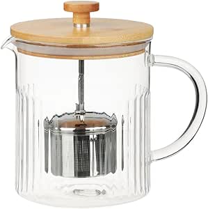 BYWORLD 1.2L Glass Teapot with Bamboo Lid,Tea Pot with Strainer for Loose Leaf Stainless Steel,Cool Handle, Silicone Seal,Heat-Resistant up to 200°C,Tea Pot for Brewing Tea,Coffee,Herbs,Berries Teapot