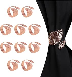 BYWORLD Napkin Rings, Stainless Steel Napkin Ring Holders, Modern Design Ring Holder for Weddings, Valentines Day, Holiday, Receptions, Dinner Party, Banquet, Buffet Table Decor (10 pcs, Leaf)