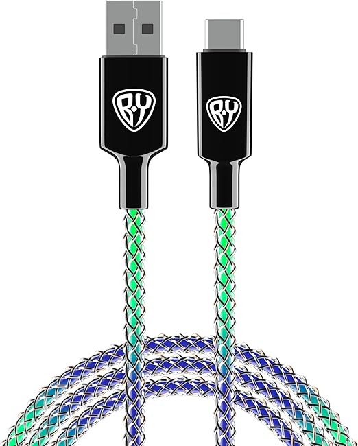 BYWORLD Original Type C Fast Charging Cable QC3.0 3A 1M USB C Charging Cable with LED Flowing Light USB A to USB C Data Transfer Cable TPE Braid